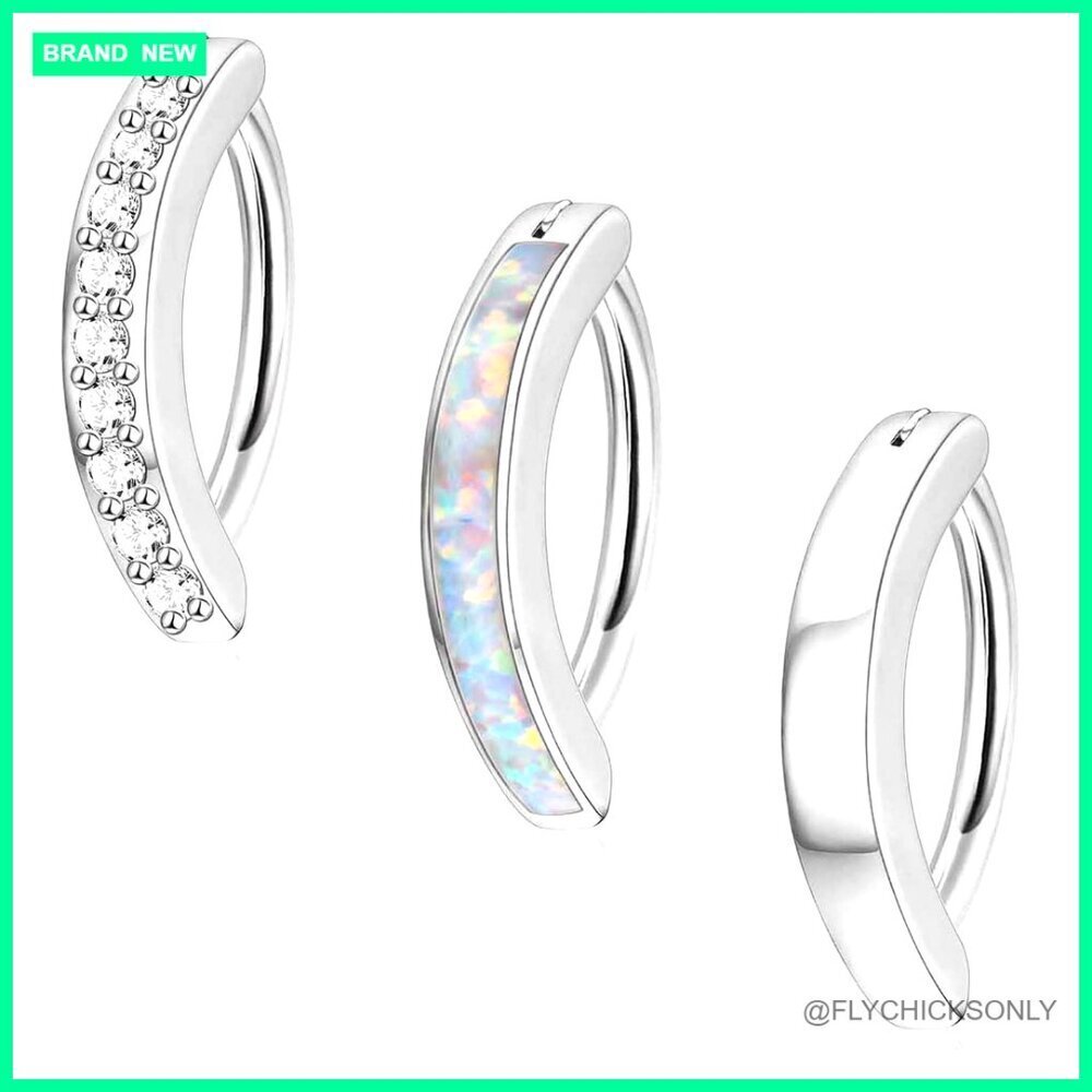 3Pcs 14G Clicker Belly Button Rings Surgical Steel CZ Opal Hoop